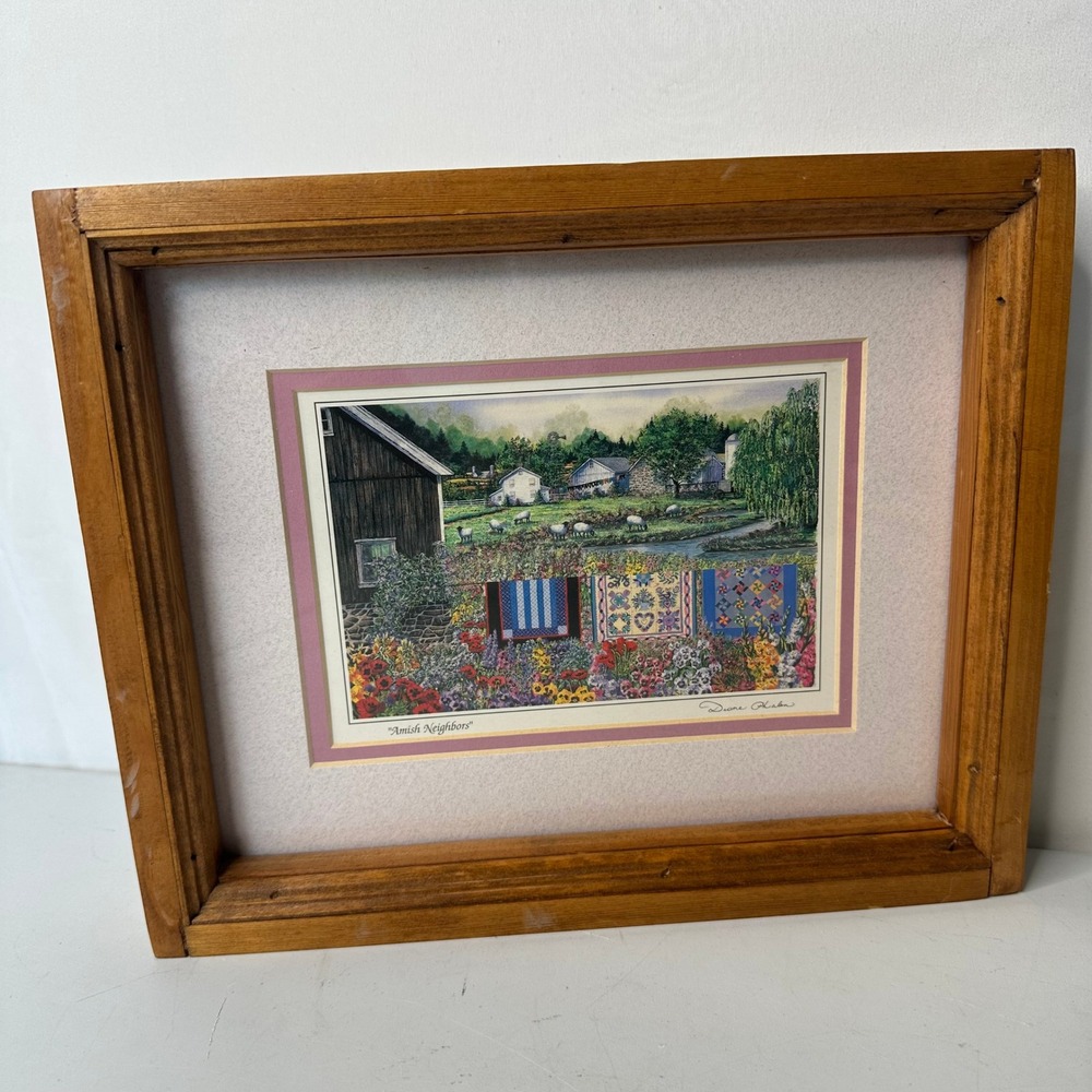 Diane Phalen Amish Neighbors Framed Art Print 1995 Country Folk Art Quilt Scene